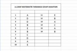 11.Sınıf Matematik Taraması Cevap Anahtarı (21.04.2026)